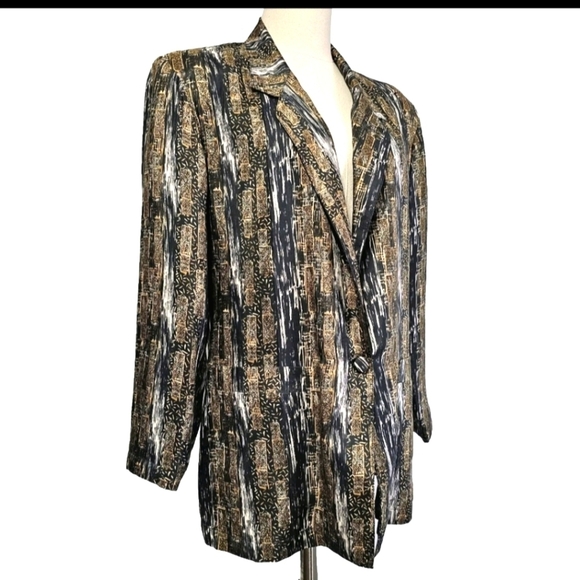 Robert Stock Women 90's Brown Small Silk Formal Casual Long Sleeve Jacket Blazer - Picture 2 of 11